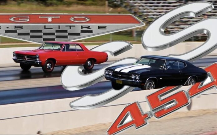 1970 Chevy Chevelle SS 454 drag race 1965 Pontiac GTO